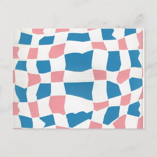 Retro Mod Rosa Blue Checkerboard-Abstrakt Vykort (Framsida)