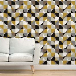 Retro Mod Squares Mustard Grey Beige Taupe Black 