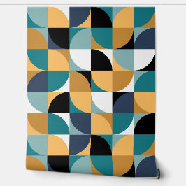 Retro Mod Squares Mustard Teal Aqua Blue Black