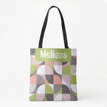 Retro Mod Squares Pink Green Name Personalized