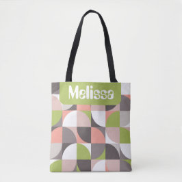 Retro Mod Squares Pink Green Name Personalized Tygkasse
