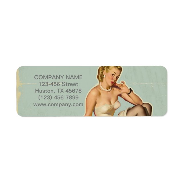 Retro Mode Girl Hair Stylist Makeup Artist Returadress Etikett (Framsidan)
