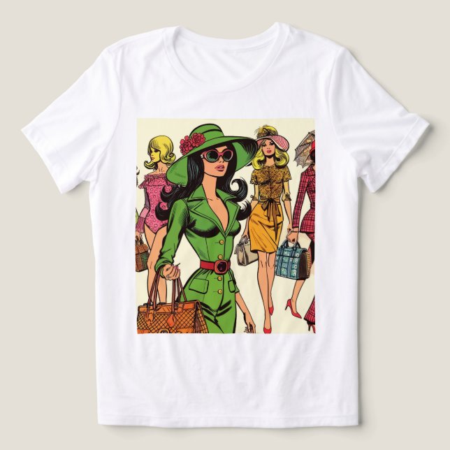 Retro Mode Girls Tecknader T Shirt (Design Framsida)