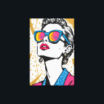 Retro Mode Pop Art - 1980:s inspirerade Canvastryck<br><div class="desc">Kanalisera 1980-talets vågade självförtroende och elenergi med denna fantastiska glam-poppgrafik-utskrift. Med inspiration av vintage mode-tidningarnas koniska täckblad fångar biet ett ögonblick av ren, oförskämd stil. Vår högbusta muse blickar uppåt, hennes överdimensionerade solglasögon reflekterar en pulserande nysolnedgång - en historia om ljus och ändlösa möjligheter. I teckningen kombineras det feta, grafiska...</div>