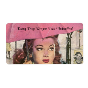 Retro Mode Rosa Umbrella Rainy Day Labels Fraktsedel