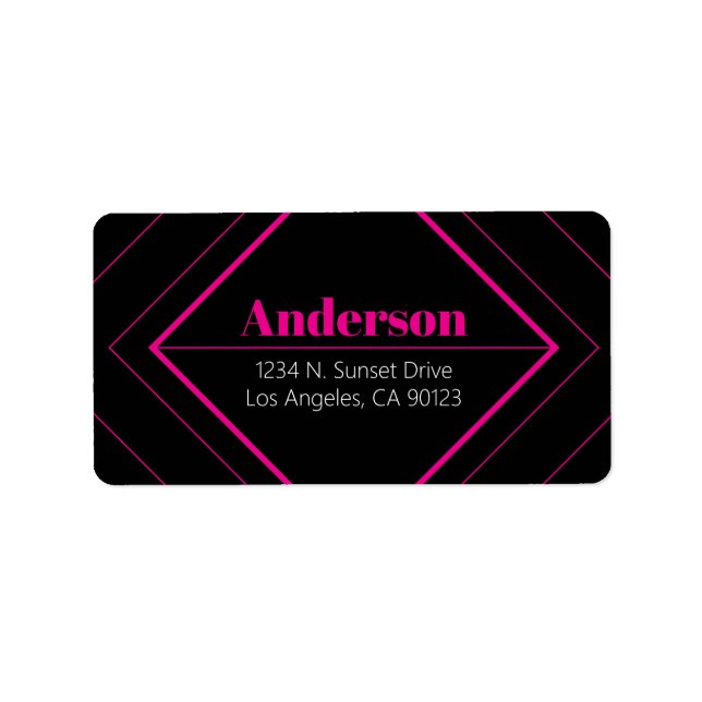 Retro-Modern Art Deco | Pink & Black Address  Adressetikett (Framsidan)