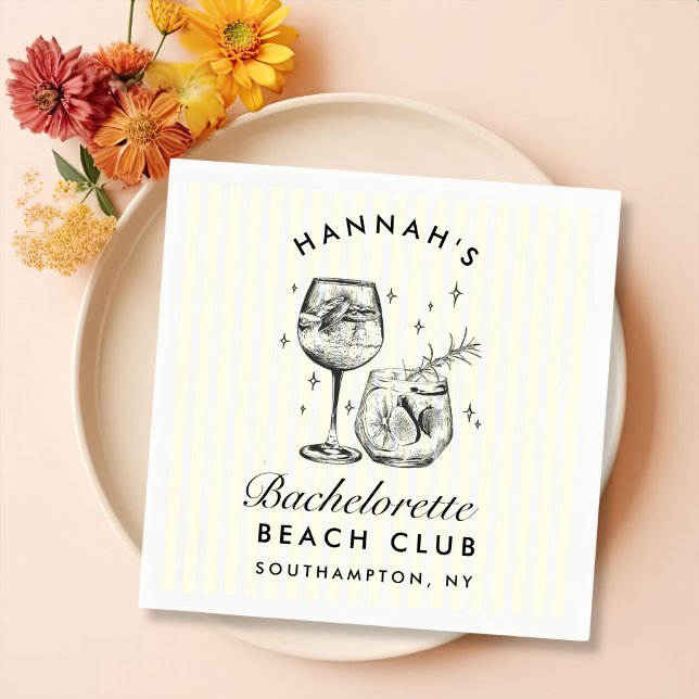 Retro Modern Bachelorette Gult Papper Napkins Pappersservett (Skapare uppladdad)