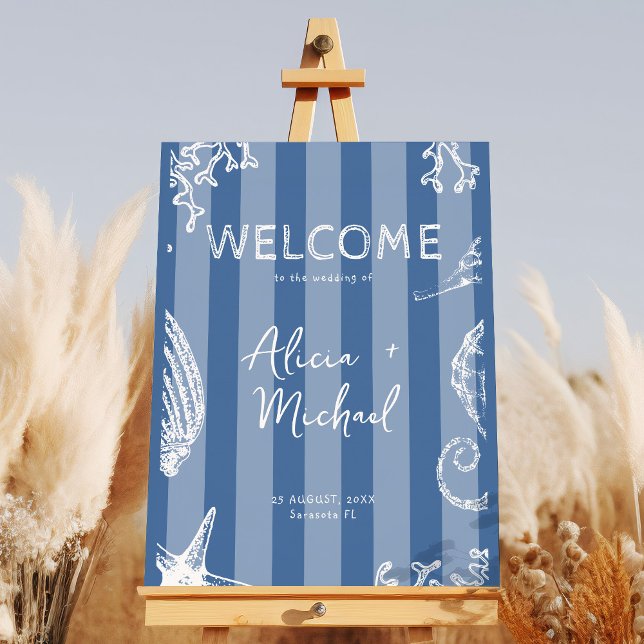 Retro modern beach striped wedding welcome sign poster (Skapare uppladdad)