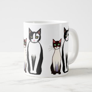 Retro Modern Black and White Cat och Kitten Jumbo Mugg