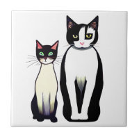 Retro Modern Black and White Cat och Kitten