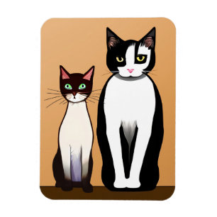 Retro Modern Black and White Cat och Kitten Magnet