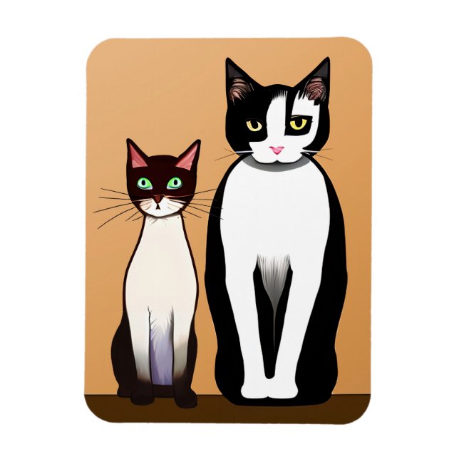 Retro Modern Black and White Cat och Kitten Magnet (Vertikal)