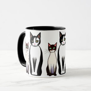 Retro Modern Black and White Cat och Kitten Mugg
