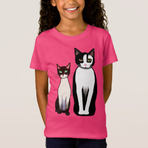 Retro Modern Black and White Cat och Kitten T Shirt