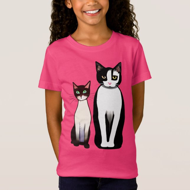 Retro Modern Black and White Cat och Kitten T Shirt (Framsida)