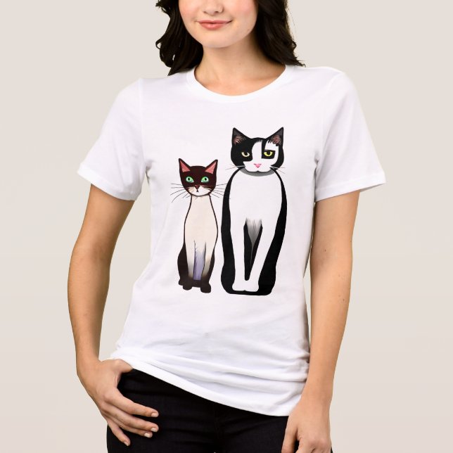 Retro Modern Black and White Cat och Kitten T Shirt (Framsida)