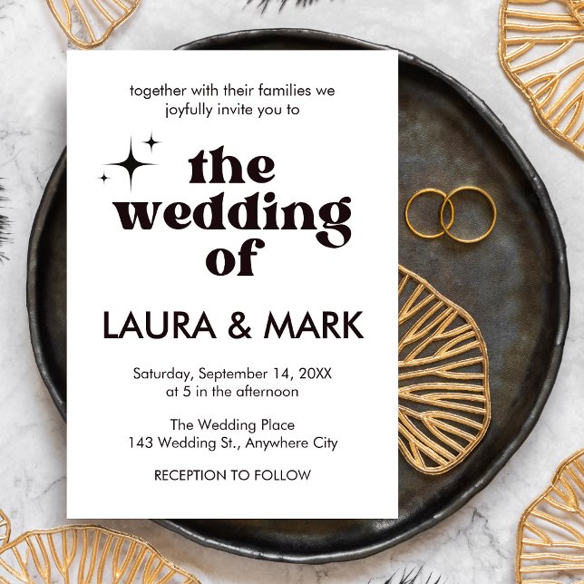Retro Modern Black Bold & Chic Bröllop Inbjudningar (Bold & Chic Retro Modern Black Wedding Invitation)