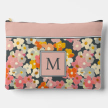 Retro Modern Blommigt Rosa Monogram Initial