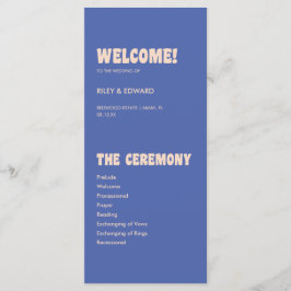 Retro Modern Blue & Beige Wedding Ceremony Program
