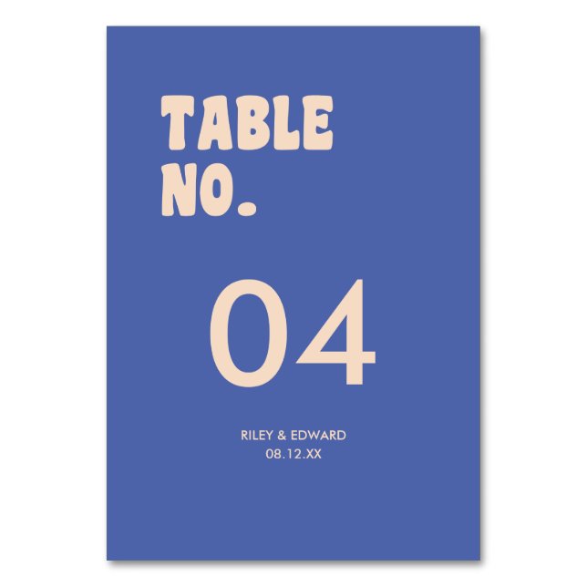 Retro Modern Bold Typography Dark Blue Wedding Bordsnummer (Framsidan)