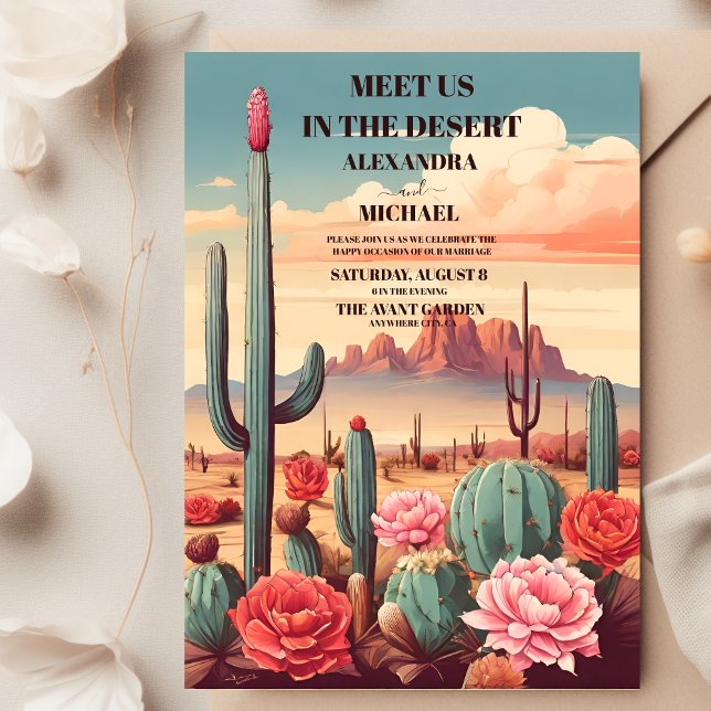 Retro Modern Cactus Bröllop Inbjudningar (Skapare uppladdad)