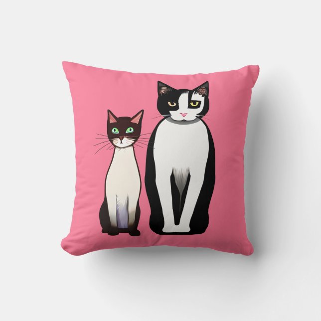 Retro Modern Cat och Kitten om Fuchsia Rosa Kudde (Framsida)