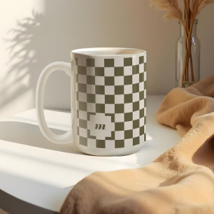 Retro Modern Checkated Mönster Anpassningsbar Mono Kaffemugg