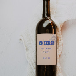 Retro Modern "Cheers!" Personligt bröllp Vin-etike Vinflaska Etikett