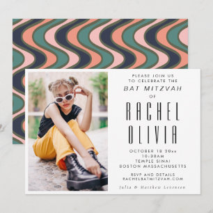 Retro Modern Chic Foto Våglinjer Bat Mitzvah Inbjudningar