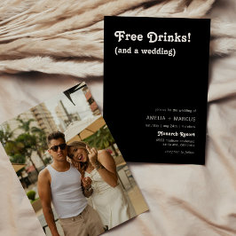 Retro Modern Chic Free Drinks Black Bröllop Inbjudningar
