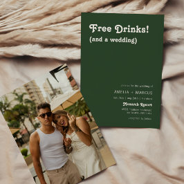 Retro Modern Chic gratis Drinks Mörk grönt Bröllop Inbjudningar