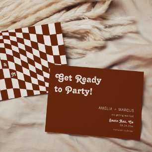 Retro Modern Chic Terracotta Checker Spara datum Inbjudningar