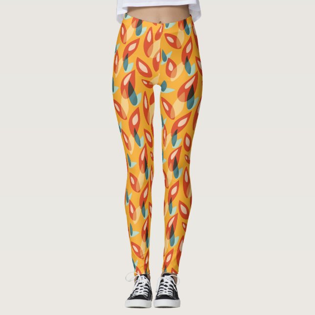 Retro Modern Coola Geometric Gult Orange Mönster Leggings (Framsida)