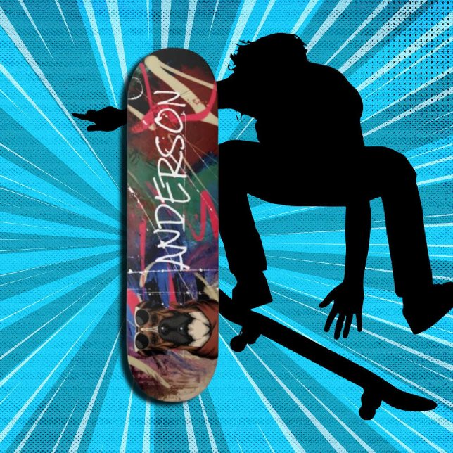 Retro Modern Cute Personlig-familjens hund Mini Skateboard Bräda 18,5 Cm (Original and best online Zazzle skateboard shop- Urban Warrior)