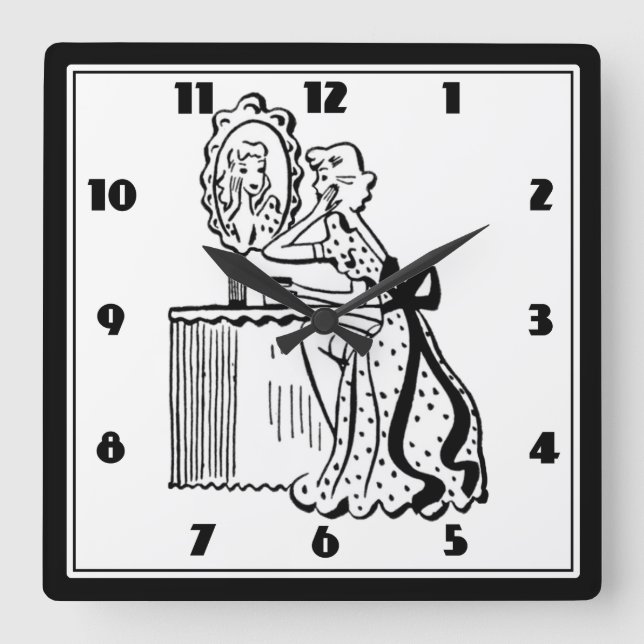 Retro Modern Dam Boudoir i 50-århundradet Fyrkantig Klocka (Framsida)