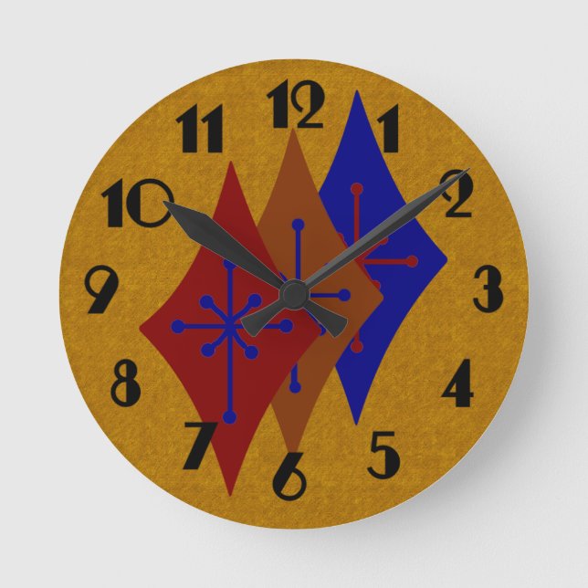 Retro Modern Diamond Starburst Guld i mitten av år Rund Klocka (Framsida)
