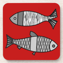 Retro Modern Fish, Deep Red och Grått / Grått Underlägg