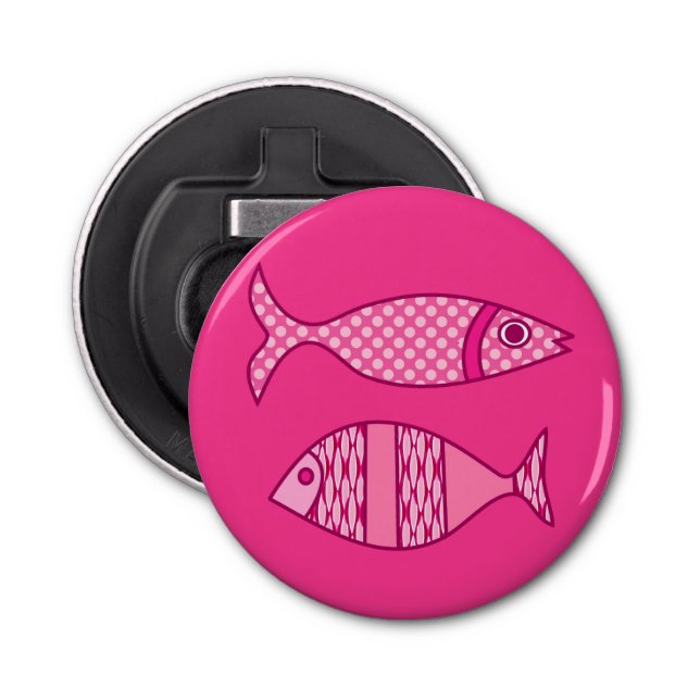 Retro Modern Fish, Fuchsia, Ljus rosa, djup Rosa Flasköppnare (Framsidan)