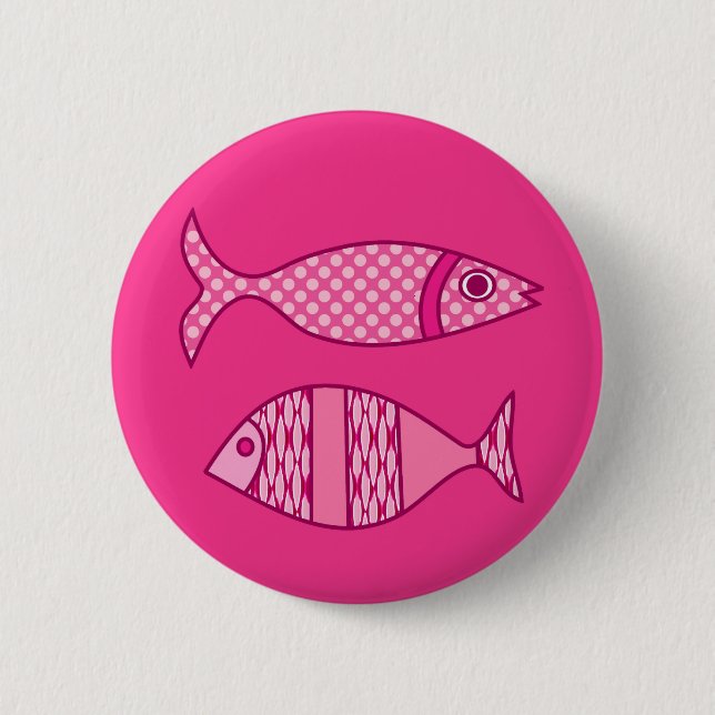 Retro Modern Fish, Fuchsia, Ljus rosa, djup Rosa Knapp (Framsida)