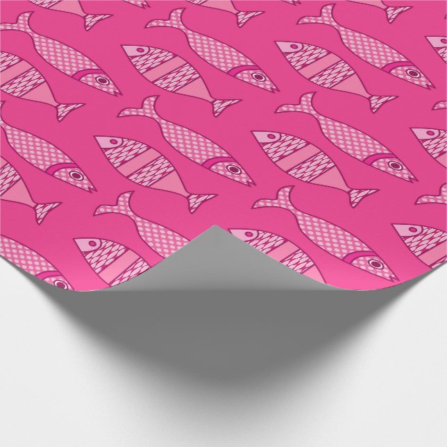 Retro Modern Fish, Fuchsia, Ljus rosa, djup Rosa Presentpapper (Hörn)