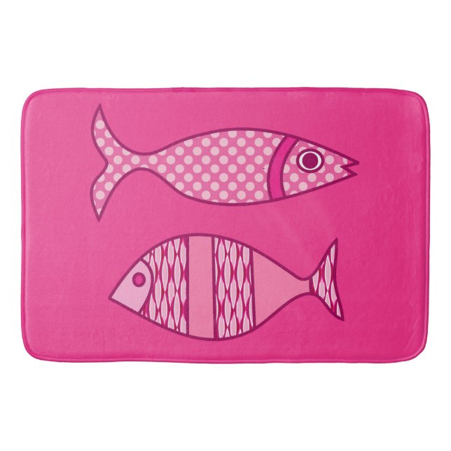 Retro Modern Fish, Fuchsia och Ljus rosa fisk Badrumsmatta (Framsidan)