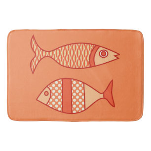Retro Modern Fish, Light Coral Orange & Tangerine Badrumsmatta