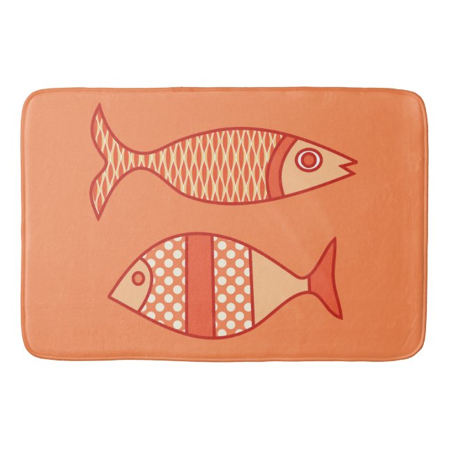 Retro Modern Fish, Light Coral Orange & Tangerine Badrumsmatta (Framsidan)