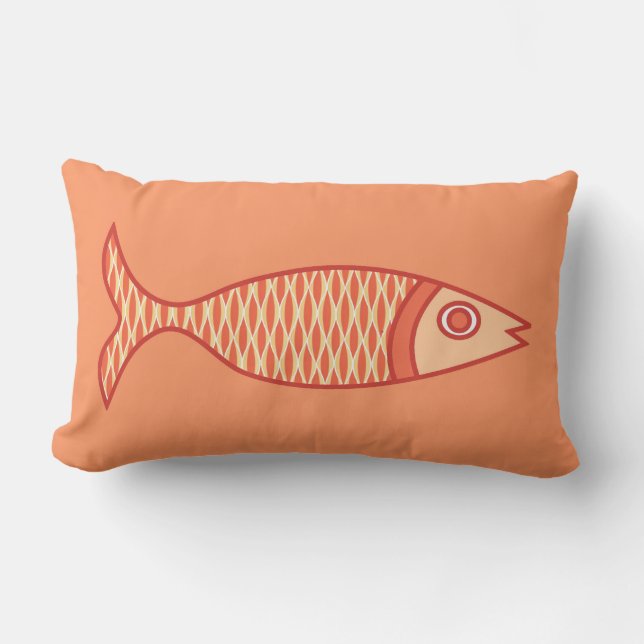 Retro Modern Fish, Light Coral Orange & Tangerine Lumbarkudde (Framsida)