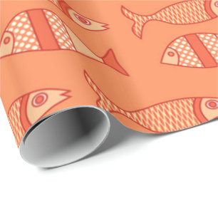 Retro Modern Fish, Light Coral Orange & Tangerine Presentpapper