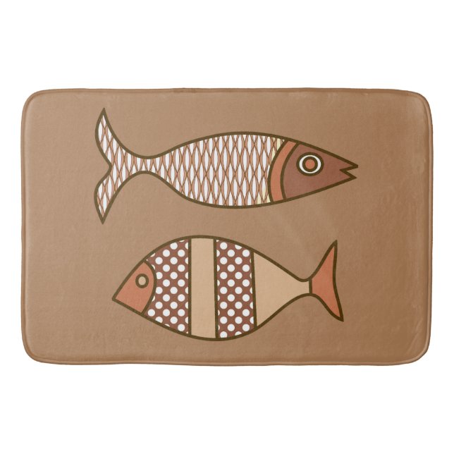 Retro Modern Fish, Tan, Beige och Light Brown Badrumsmatta (Framsidan)