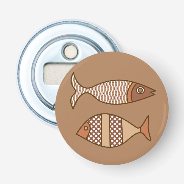 Retro Modern Fish, Tan, Beige och Light Brown Flasköppnare (Framsidan)