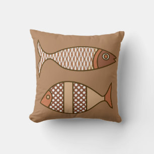 Retro Modern Fish, Tan, Beige och Light Brown Kudde