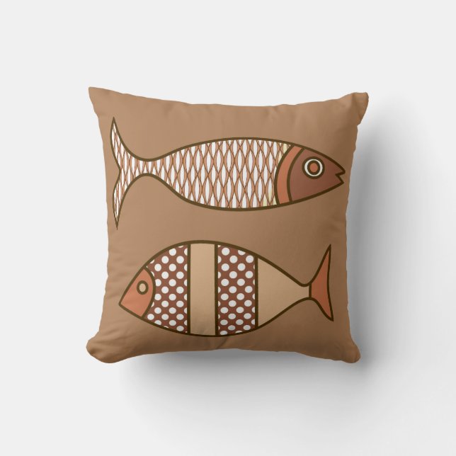Retro Modern Fish, Tan, Beige och Light Brown Kudde (Framsida)