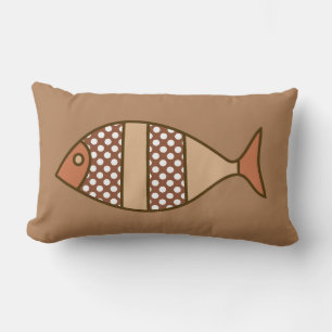 Retro Modern Fish, Tan, Beige och Light Brown Lumbarkudde